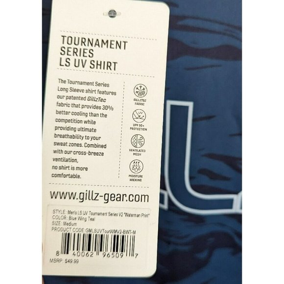 Gillz Mens LS UV Tournament Series V2 Blue Waterman Print L/S Fishing Shirt Sz M - Picture 4 of 7